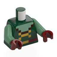 Torso, Pixelated Sand Green Collar, Dark Brown Trim, Gold Laces, Dark Red Belt print, Sand Green Arms, Dark Red Hands Dunkelgrün