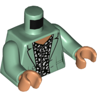 Torso Jacket, Open over White and Dark Bluish Gray Patterned Shirt Print, Sand Green Arms, Nougat Hands Sandgrün
