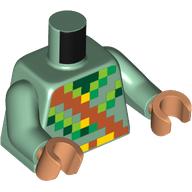 Torso, Pixelated Minecraft Medium Nougat Strap, Lime/Green/Dark Green Pixels print, Sand Green Arms, Nougat Hands Sand Green