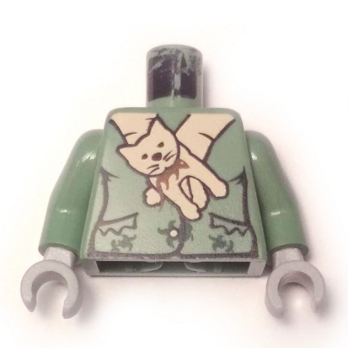 Torso Jacket with Cat Scarf Print (Professor Snape Boggart), Sand Green Arms, Light Bluish Gray Hands Sandgrün