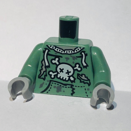 Torso Sweatshirt Tattered with Skull and Crossbones, Laces, Pockets Print (Zombie), Sand Green Arms, Light Bluish Gray Hands Sandgrün