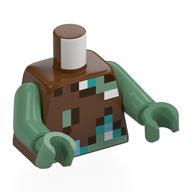 Torso Pixelated White, Green, Dark Brown, Dark Turquoise, and Sand Green Squares Print, Sand Green Arms and Hands Reddish Brown