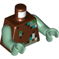Torso Pixelated Green, Dark Brown, Dark Turquoise, and Sand Green Squares Print, Sand Green Arms and Hands Reddish Brown