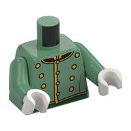 Torso Piccolo Suit Jacket, Gold Buttons, Dark Green Trim print, Sand Green Arms, White Hands Sandgrün