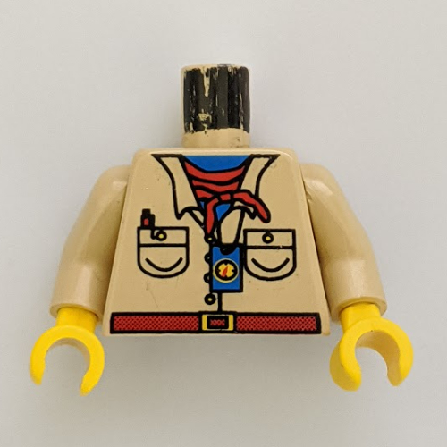 Torso Shirt, Blue Neck, Red Bandana, Compass Print, Tan Arms, Yellow Hands Beige
