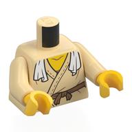 Torso, Robe, Medium Nougat Belt, Trim, White Scarf print, Tan Arms, Yellow Hands Tan