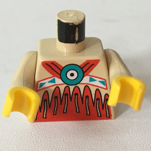 Torso Buckskin Tunic with American Indian Decorations, Red on Bottom and Fringe Print, Tan Arms, Yellow Hands in 