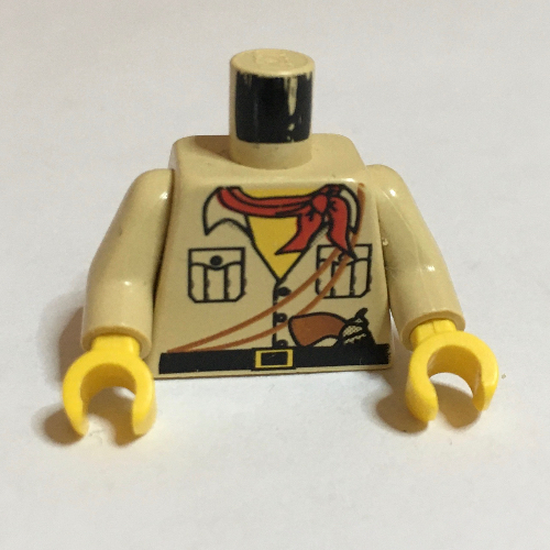 Torso Shirt, Yellow Neck, Red Bandana, Gun Print, Tan Arms, Yellow Hands Beige