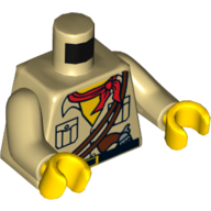 Torso Safari Shirt, Yellow Neck, Red Bandana, Reddish Brown Gun / Rope on Back Print, Tan Arms, Yellow Hands Beige