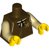 Torso Vest, Sheriff Star Badge, Gold Chain, Black Tie Print, Tan Arms, Yellow Hands Dunkelbraun