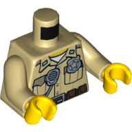 Torso Shirt with Pockets, Silver Radio and Police Badge, Brown Belt with Canteen and Phone Print, Tan Arms, Yellow Hands Beige