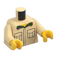 Torso Shirt with Pockets and Dark Green Collar Print, Tan Arms, Yellow Hands Tan