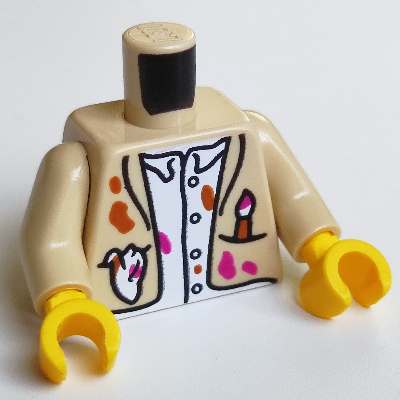Torso Jacket, White Shirt, Magenta and Dark Orange Paint Splotches, Brush Print, Tan Arms, Yellow Hands Beige