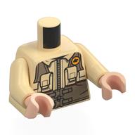 Torso, Jacket, Dark Tan Tactical Gear, Pockets, Yellow Jurassic Park Logo print, Tan Arms, Light Nougat Hands Beige