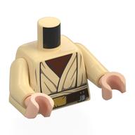 Torso, Jedi Robes, Reddish Brown Shirt, Belt, Gold Belt Buckle print, Tan Arms, Light Nougat Hands Tan