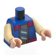 Torso, jacket, Tan Zipper, Red Trim, Dark Bluish Grey/Blue/Bright Blue Shirt print, Tan Arms, Light Nougat Hands Blau