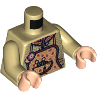 Torso Apron with Flowers and Wool and Knitting Needles in Pocket Print, Tan Arms, Light Nougat Hands Tan
