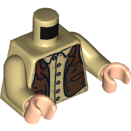Torso Shirt with Buttons and Brown Western Style Vest Print, Tan Arms, Light Nougat Hands Tan