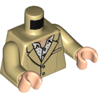 Torso Jacket with Pocket and Notched Lapel over Shirt with Dark Tan Marks and Open Collar Print, Tan Arms, Light Nougat Hands Tan