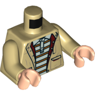 Torso Jacket with Dark Red Lining, Pockets, White Shirt with Orange Stripes Print, Tan Arms, Light Nougat Hands Tan