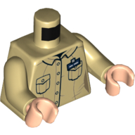 Torso Shirt, Pockets, Dark Blue Name Tag Print, Tan Arms, Light Nougat Hands Tan