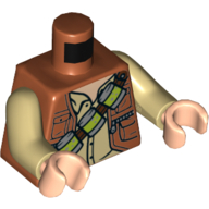 Torso Vest Jacket, Open over Tan Shirt, Shoulder Strap with Canisters Print, Tan Arms, Light Nougat Hands Dark Orange