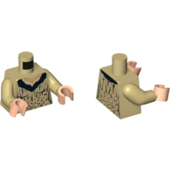 Torso V-Neck Top, Black Fur Collar and Animal Spots, Light Nougat Neck with Necklace Print, Tan Arms, Light Nougat Hands Tan