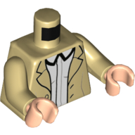 Torso Jacket with Buttons, Open over White Shirt Print, Tan Arms, Light Nougat Arms Beige