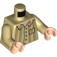Torso Shirt, Dark Orange and Olive Green Lines Print, Tan Arms, Light Nougat Hands Tan