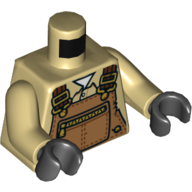 Torso Overalls, Medium Nougat with Zipper, Over Shirt Print, Tan Arms, Black Hands Beige