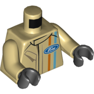 Torso Race Jacket, Orange and Blue Stripes, 'Ford' Logo Print, Tan Arms, Yellow Hands Tan