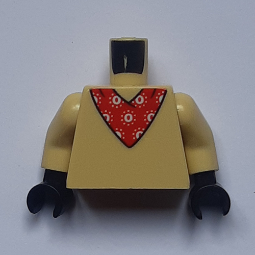Torso Red Neckerchief with White Design / Neckerchief Knot and Curly Tail Print, Tan Arms, Black Hands Tan