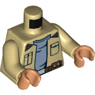 Torso Jacket with Pockets, Dark Brown Belt and Sand Blue Undershirt Print (Rowan), Tan Arms, Nougat Hands Beige