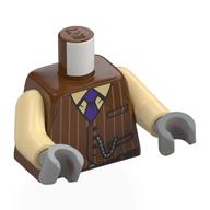 Torso, Jacket with Tan Stripes, Silver Chain, Tan Shirt, Dark Purple Tie print, Tan Arms, Light Bluish Gray Hands Rotbraun