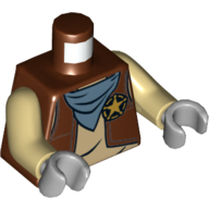 Torso Vest with Star Sheriff Badge and Blue Bandana Print, Tan Arms, Light Bluish Gray Hands Rotbraun