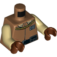 Torso Tunic with Gold Braid, Badge and Black Belt Print (General Lando Calrissian), Tan Arms, Reddish Brown Hands Mittelnougat
