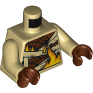 Torso Armor, Reddish Brown with Wraps and Flames Print, Tan Arms, Reddish Brown Hands Tan