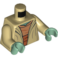 Torso Robe, Open, Medium Nougat Shirt with Dark Orange Waist Sash / Hood on Back Print (Yoda), Tan Arms, Sand Green Hands Beige
