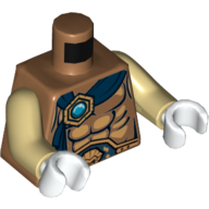 Torso Bare Chest, Belt, Dark Blue Wrap with Gold and Blue Chi Jewel Print, Tan Arms, White Hands Mittelnougat