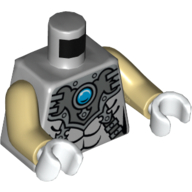 Torso Armor with Straps and Blue Round Jewel (Chi) Print, Tan Arms, White Hands Light Bluish Gray
