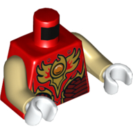 Torso Vest with Dark Red and Gold Armor with Scales and Fire Chi Emblem Print, Tan Arms, White Hands Red