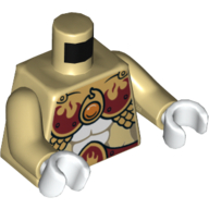 Torso Armor, Dark Red and Gold with Scales and Fire Chi Emblem Print, Tan Arms, White Hands Beige