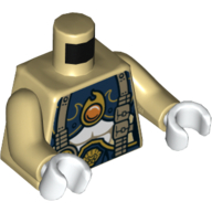 Torso Armor, Dark Blue and Gold with Scales, Straps, Pouches and Fire Chi Emblem Print, Tan Arms, White Hands Tan