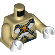 Torso Bare Chest with Body Lines, Gold Crossing Straps and Blue Round Jewel (Chi) Print, Tan Arms, White Hands Beige