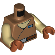 Torso Robe with Blue Name Badge over Tan Undershirt, Reddish Brown Belt with Buckle Print, Tan Arms, Dark Orange Hands Medium Nougat