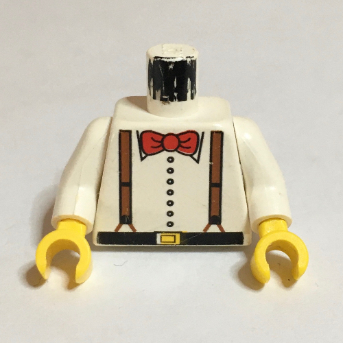 Torso Shirt with Suspenders and Red Bow Tie Print, White Arms, Yellow Hands White