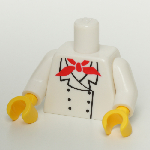 Torso Chef with 6 Buttons, Short Red Neckerchief Print, White Arms, Yellow Hands Weiß