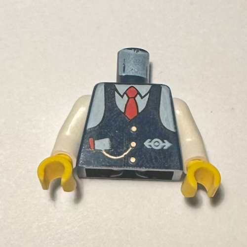 Torso Vest with Train Logo, Tie, Watch Fob Print (Conductor Charlie), White Arms, Yellow Hands Dark Blue