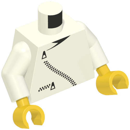 Torso Jacket, Zipper Curved, and Pocket Print, White Arms, Yellow Hands Weiß