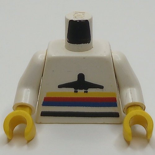 Torso Airplane Logo with Stripes Print, White Arms, Yellow Hands Weiß
